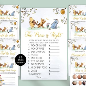 Winnie de Poeh babyshowerspel, sjabloon babyshower, afdrukbaar spel, direct downloaden, de prijs is goed, kaart babyvoorspelling, babytrivia