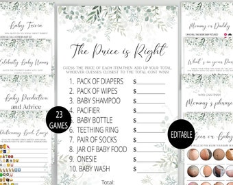 Eucalyptus Baby Shower Games,Greenery Baby Shower Bundle,Botanical Game Package,Gender neutral Baby Shower Theme,Editable Game set