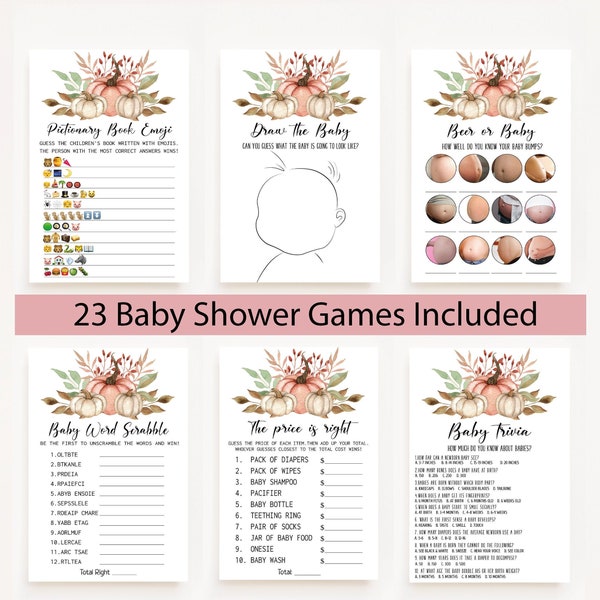 Pumpkin Baby shower,Baby shower games,Printable Game Bundle,23 Harvest Baby shower games