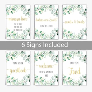 Baby Shower Sign Bundle,Eucalyptus Baby Shower Sign,Printable Baby Shower Sign,Greenery Gold Baby Shower,Mimosa Bar,Welcome Sign