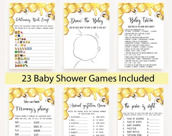 Honey Bee Baby Shower Bundle,Bee Baby Shower Games,Printable Baby Shower Game Bundle,Yellow Baby Shower Games,Book Emoji,Baby Trivia