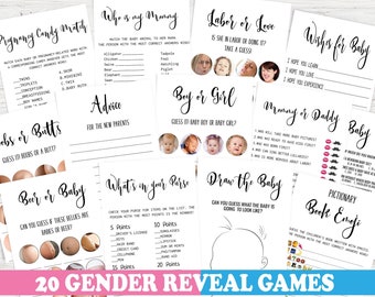 Gender Reveal Game Bundle,Minimalist Gender Party Activity Bundle,Funny Gender Reveal Game Package