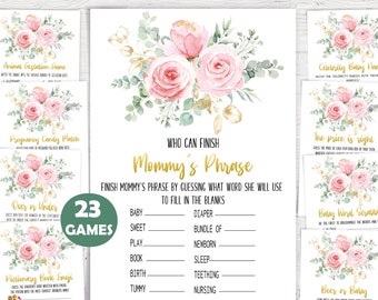 Floral Baby Shower Game,Gold Blush Floral Game Bundle,Girl Baby Shower Theme,Printable Game Bundle,23 Games Included