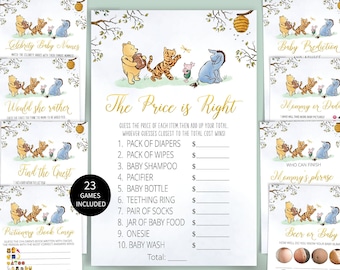 Honey Baby Shower Games,Classic Winnie the Pooh Baby Shower,Printable Games,Game Bundle,23 Games Included,Baby Prediction,Book Emoji Game