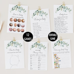 EDITABLE Eucalyptus Baby Shower Game,Greenery Baby Shower Game Bundle,12 Baby Shower Games Included,Printable Game Package,Instant download