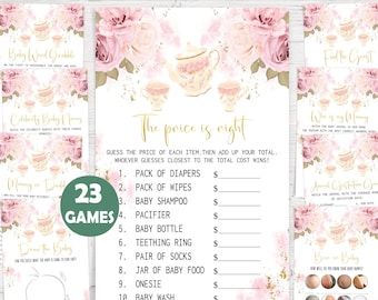Tea Party Baby Shower Game,Floral Baby Shower Bundle,Tea Party Baby Shower Game Bundle,Printable,23 Games Included