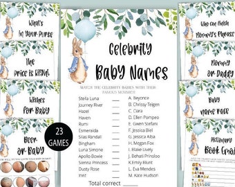 Baby Shower Game,Peter Rabbit Baby Shower Bundle,Peter Rabbit and Balloon,Boy Baby Shower Games,Blue Peter Rabbit,23 Games Included,