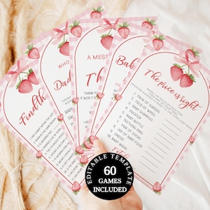 Sweet Berry Baby Shower Games Bundle PDF,Editable Strawberry Baby Shower Games,Gingham Baby Shower Bundle,Printable and Editable Template