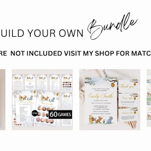 May include: A Winnie the Pooh themed baby shower printable bundle with a welcome sign, games, invitations, and thank you cards. The bundle includes 60 games and editable signs.