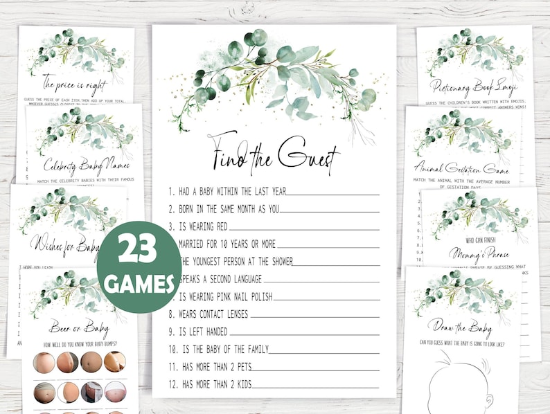 Eucalyptus Baby Shower Game,Greenery Baby Shower Game Bundle,23 Baby Shower Games Included,Printable Game Package,Instant download