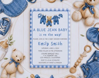 Blue jean Baby Shower Invitation, Editable Baby Shower Invitation, Digital download