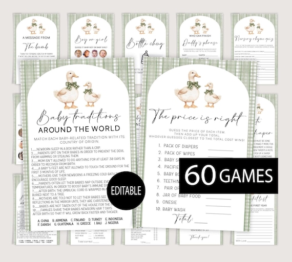 Funny Baby Shower Games Theme Bundle,Little Goose Baby Shower Bundle,Silly Goose Funny Baby Shower Games,Funny and Gender neutral Shower