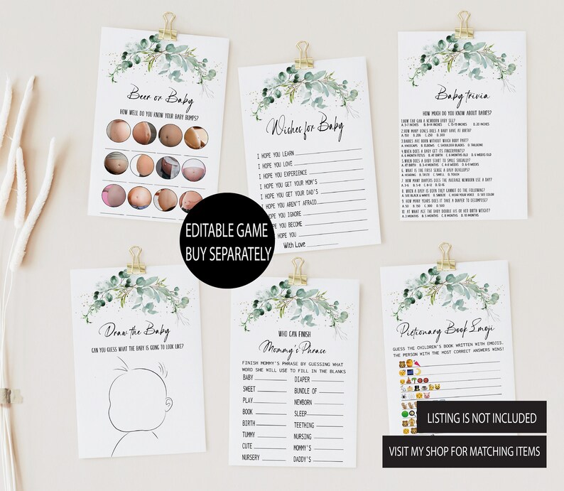 Eucalyptus Baby Shower Gamegreenery Baby Shower Game Etsy