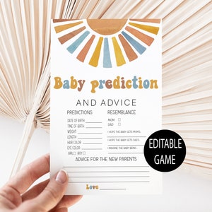 Prédictions et conseils pour bébé - Jeu de baby shower, activité de baby shower au soleil, jeu modifiable, téléchargement immédiat
