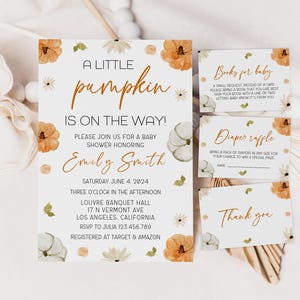 Baby Shower Invitation Bundle,A Little Pumpkin Invitation,Fall Baby Shower Template,Editable Invitation,Instant download