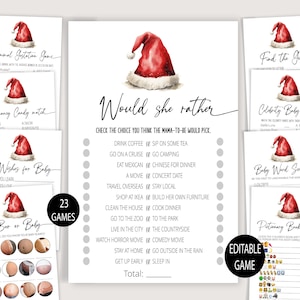 Santa Baby Shower Games Bundle,Editable Holiday Baby Shower Games,Winter Baby Shower,Instant download,Baby Trivia Game,Baby Advice Game