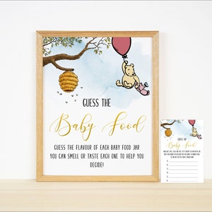 Adivina el signo de comida para bebés, signo clásico de baby shower de Winnie the Pooh, signo imprimible, descarga digital, baby shower de miel