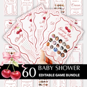 Cherry Baby Shower Games Bundle, Printable Pink Baby Shower Bundle, Pink Bow and Cherry Baby Shower, Editable Shower Games, Cherry on Top