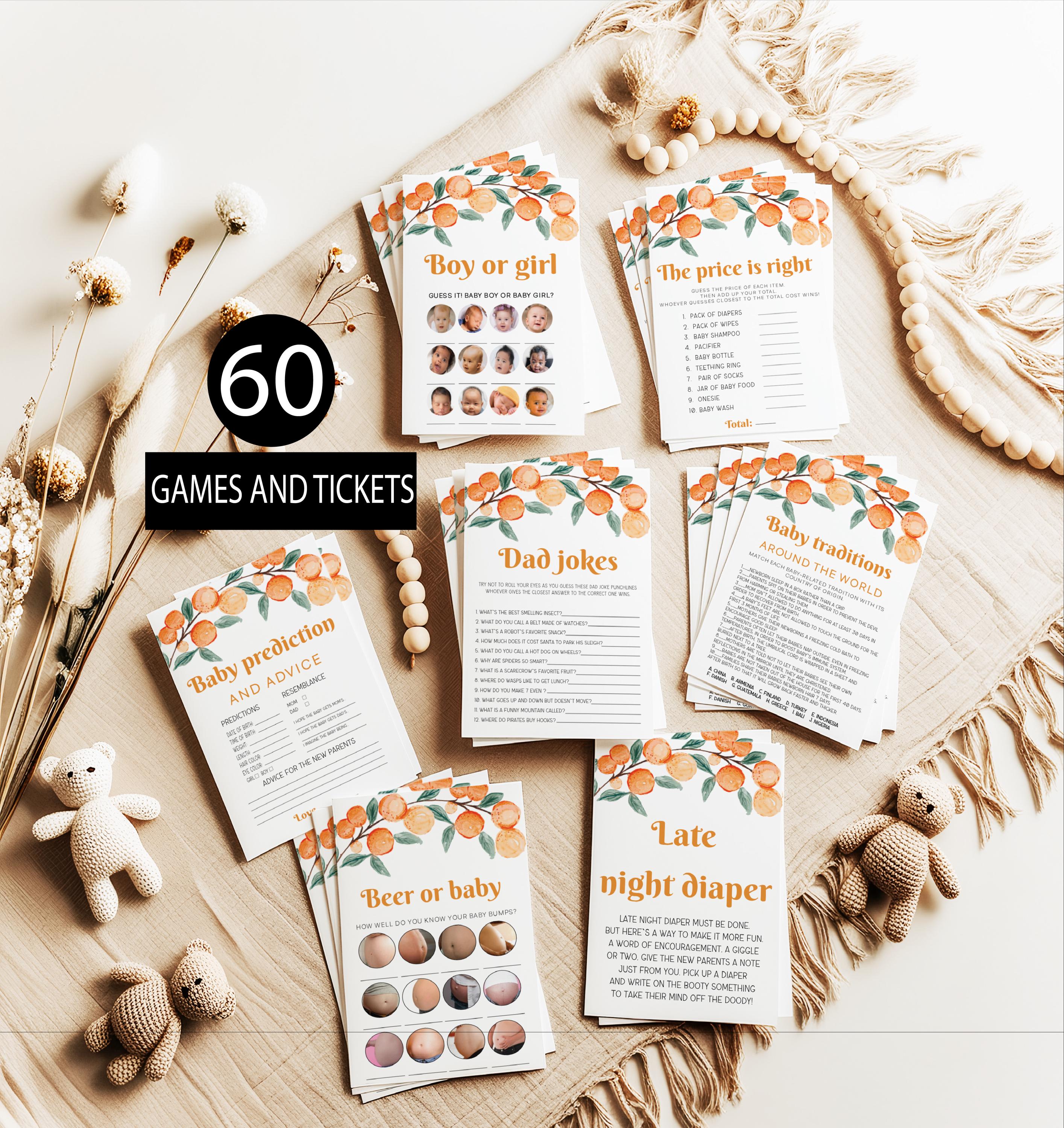 Summer Baby Shower Games,Editable little cutie Baby Shower Game Bundle,Orange Baby Shower Games,Gender neutral Shower Theme,Spring Shower