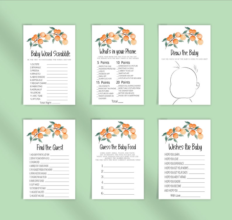 Little Cutie Baby Shower Game Bundle, Orange Baby Shower Game Pack,Neutral Game Bundle,The price is right,Would she rather,Baby Prediction image 4