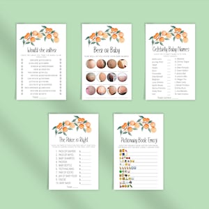 Little Cutie Baby Shower Game Bundle, Orange Baby Shower Game Pack,Neutral Game Bundle,The price is right,Would she rather,Baby Prediction image 5