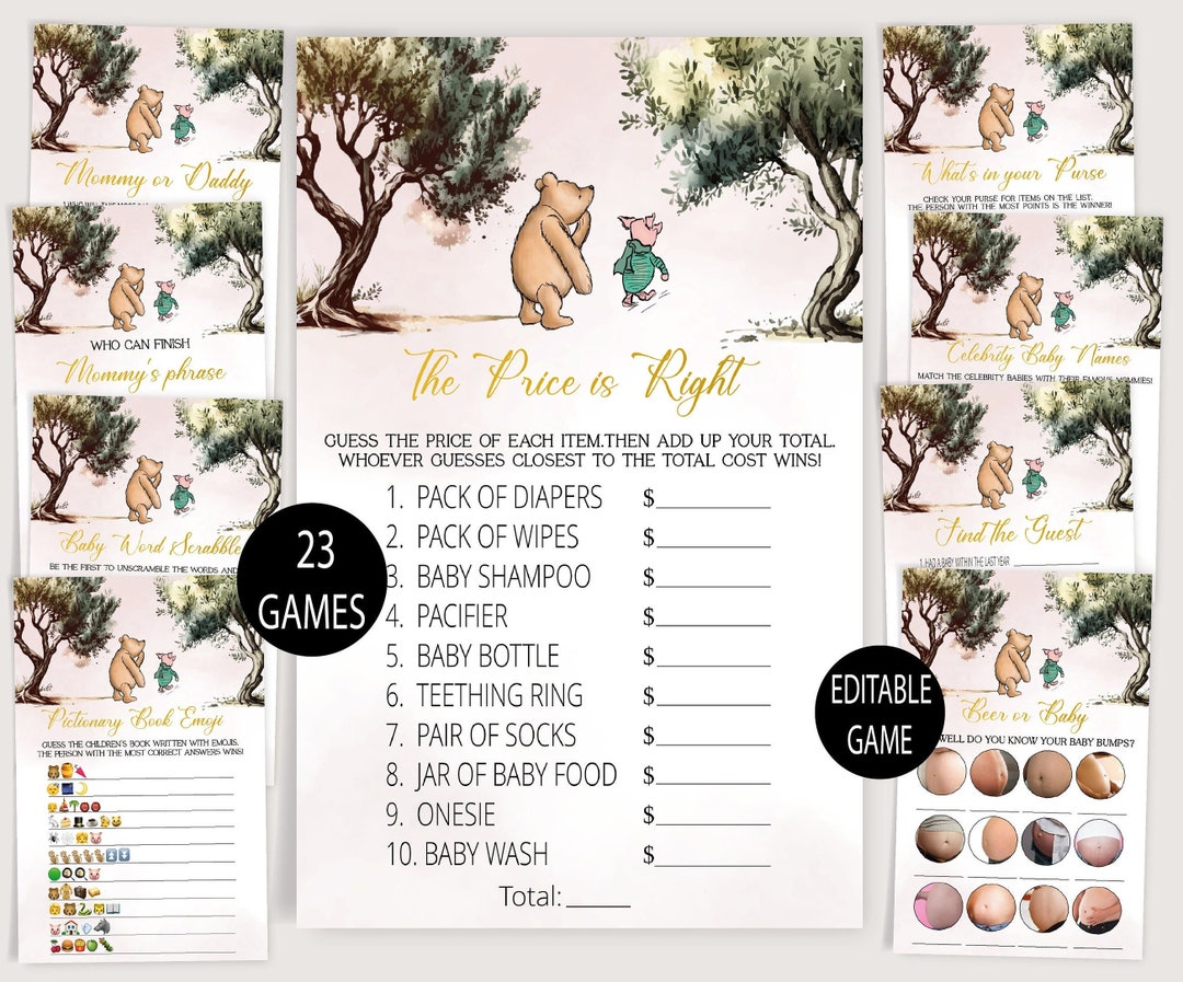 Printable Game Winnie the Pooh - What's in your purse Baby Shower