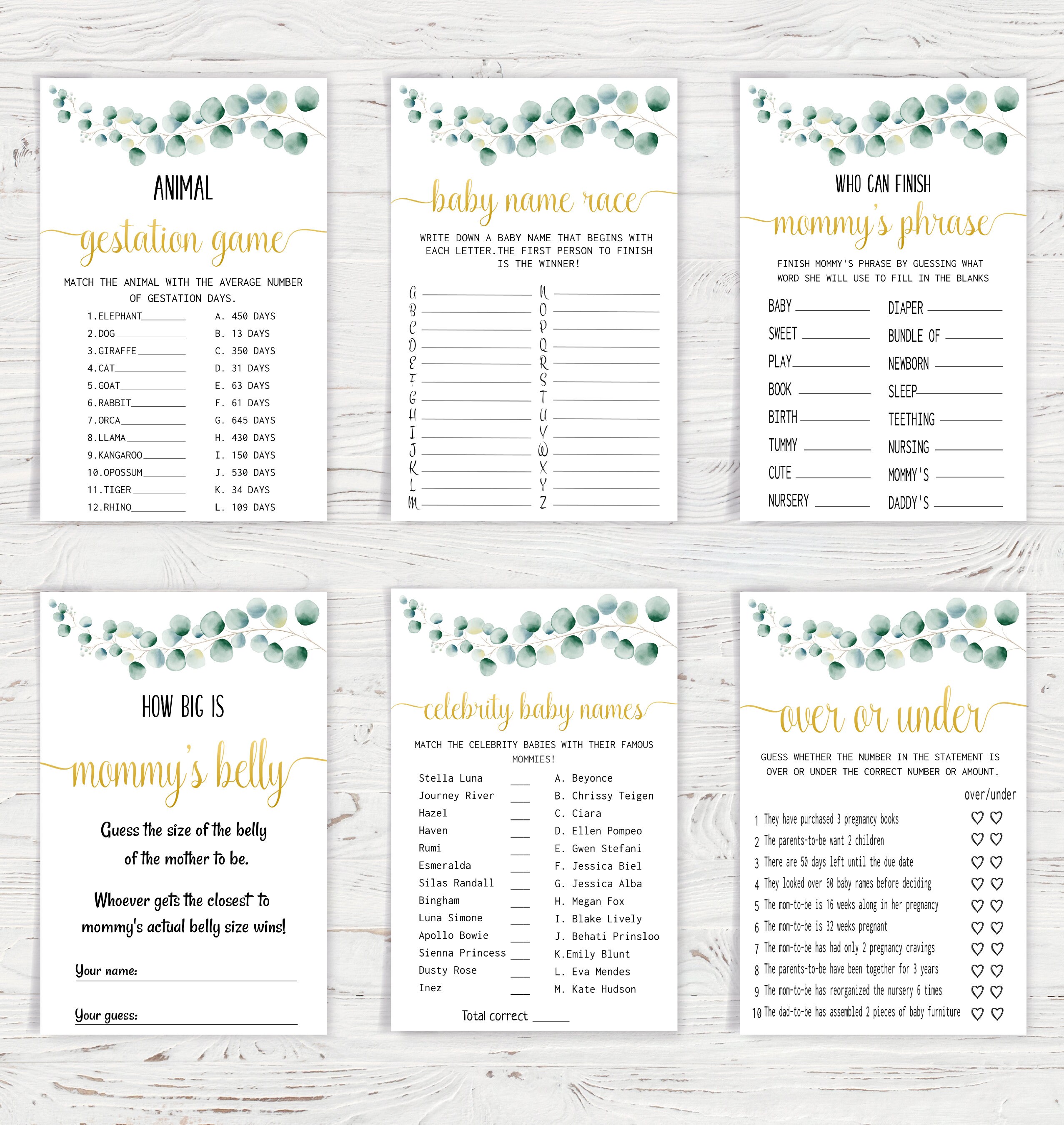 Eucalyptus Baby Shower Gamegreenery Baby Shower Game Etsy