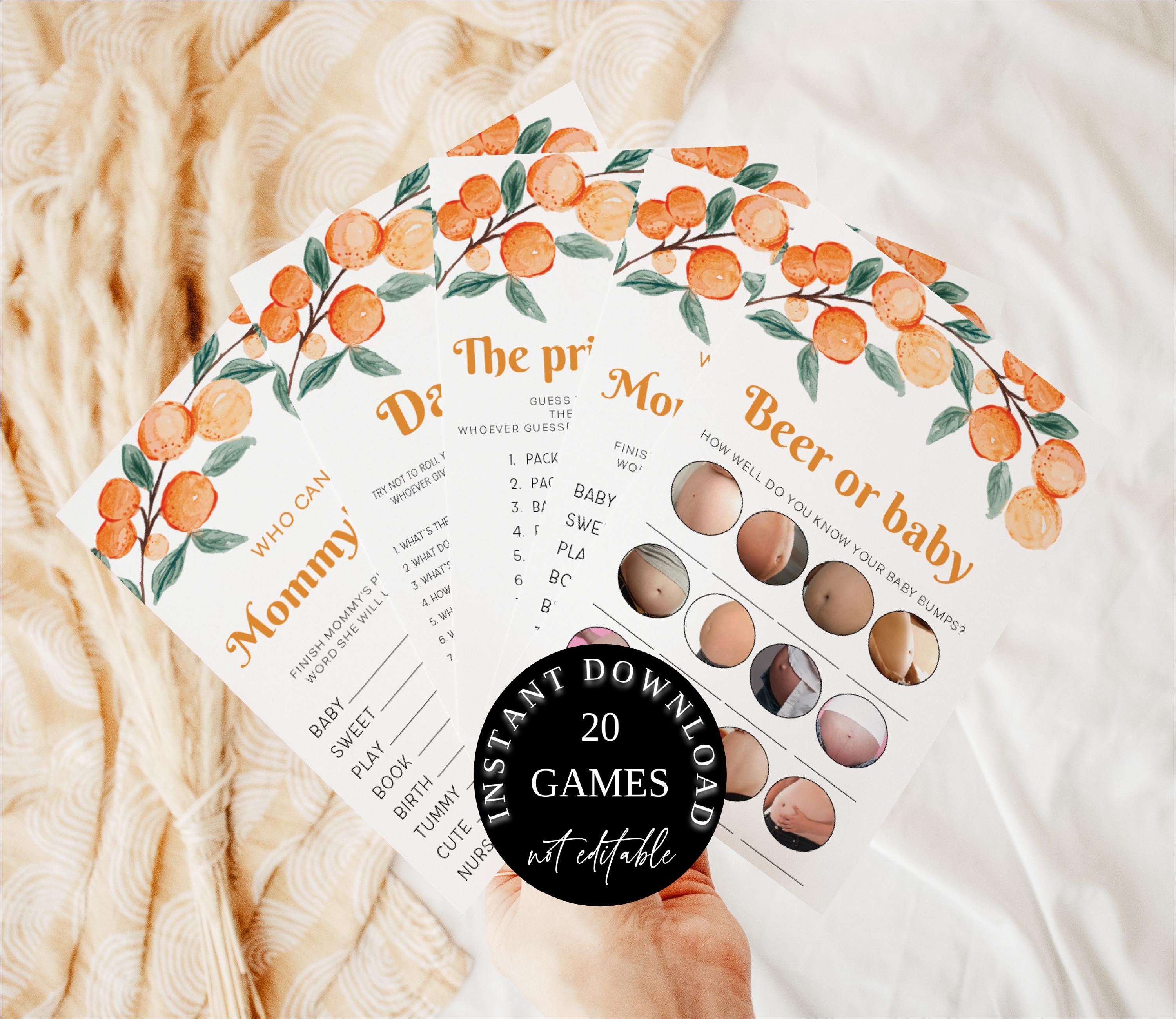 INSTANT DOWNLOAD Baby Shower Games Bundle, Orange Baby Shower Game,Summer Theme Baby Shower Activity Bundle,Funny Baby Shower Game set