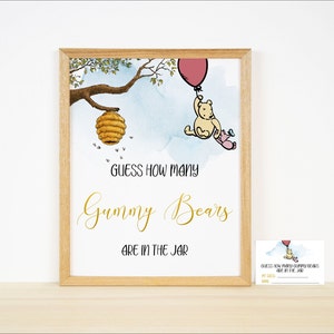 How many Gummy Bears Sign,Classic Winnie the Pooh Baby Shower Sign,Printable Sign,Digital download,Honey Baby Shower