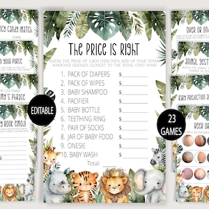 Jungle Safari Animals Baby Shower Games Bundle,Baby Shower Games,Safari Baby Shower,Gender neutral Games,Editable Game bundle