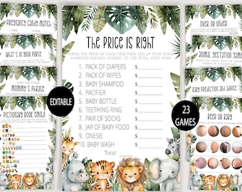 Jungle Safari Animals Baby Shower Games Bundle,Baby Shower Games,Safari Baby Shower,Gender neutral Games,Editable Game bundle