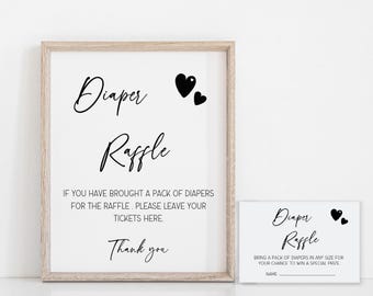 Znak losowania pieluch, Minimalistyczny znak na baby shower do zajęć baby shower, Znak losowania pieluch i karta, Do wydrukowania i natychmiastowego pobrania