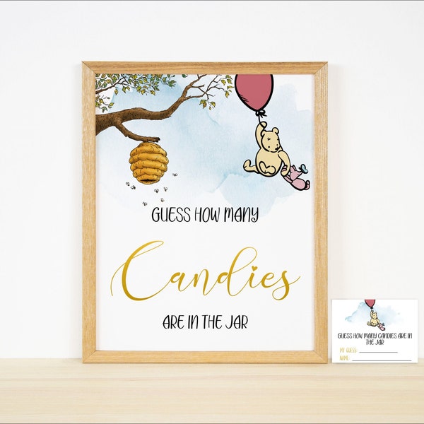 How many Candies Game,Classic Winnie the Pooh Sign,Baby Shower Sign,Printable SIgn,Digital download,Guess how many Candies are in the Jar