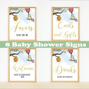 Classic Winnie the Pooh Sign Bundle,Panneaux de baby shower,Fournitures de baby shower imprimables,Téléchargement numérique,Mimosa Bar Sign,Welcome SIgn,Food Sign