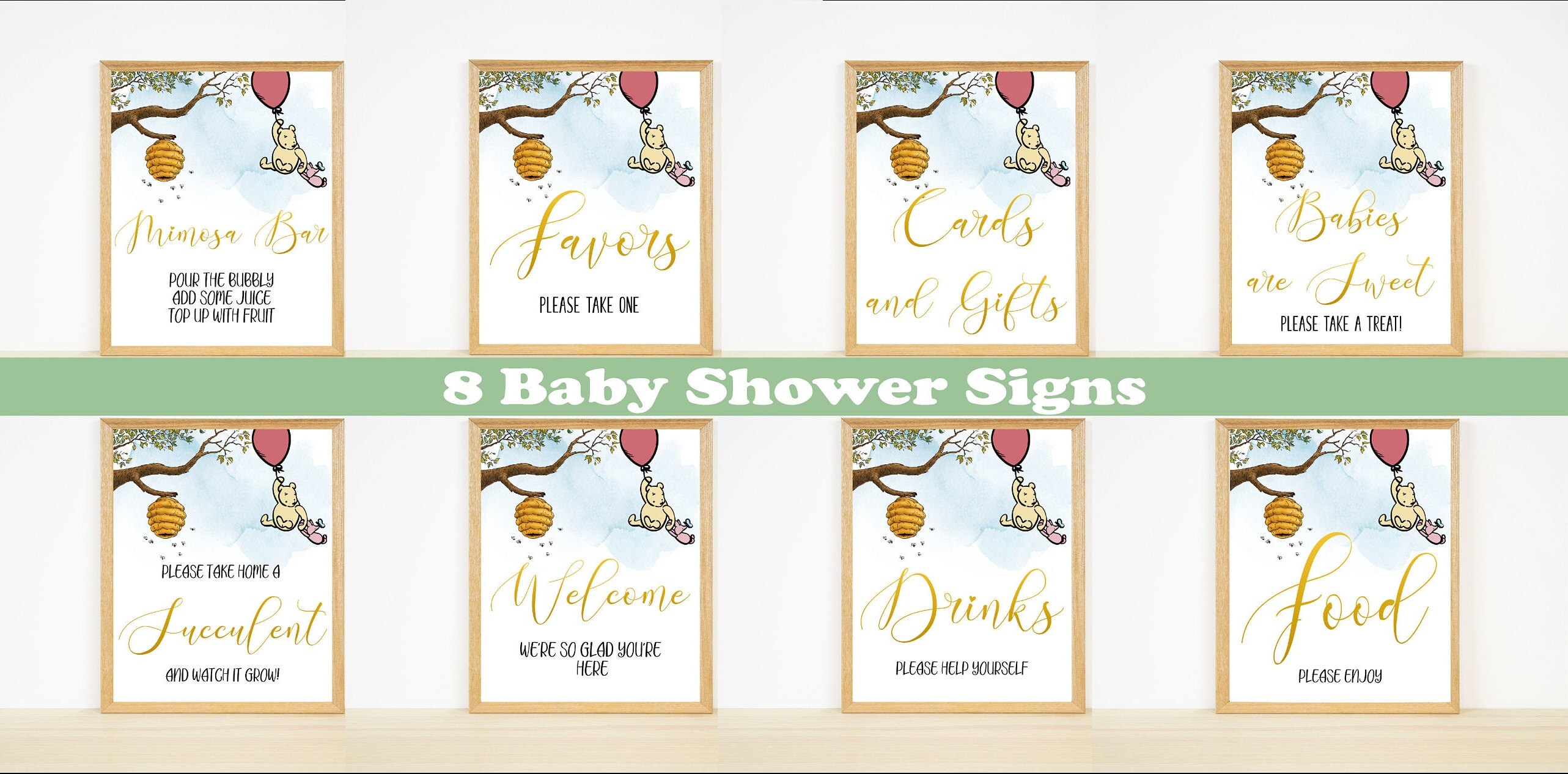 Classic Winnie the Pooh Sign Bundle,Baby Shower Signs,Printable Baby Shower Supplies,Digital Download,Mimosa Bar Sign,Welcome SIgn,Food Sign