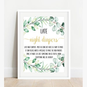 Late Night Diapers Baby Shower,Eucalyptus Baby Shower Sign,Baby Shower Activity,Printable Baby Shower Sign,Greenery Gold Baby Shower
