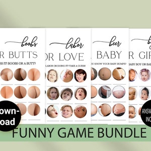 Funny Baby Shower Games,Minimalist Baby Shower Bundle,Printable Games,Beer or Belly Game,Labor or Love Game,Boobs or Butts Game