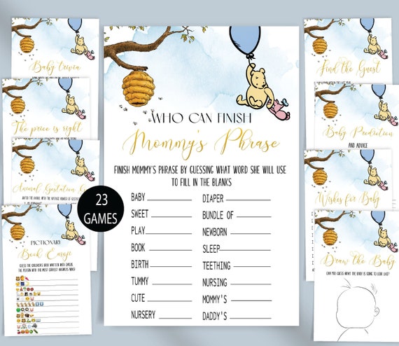 Classic Winnie The Pooh Baby Shower Game Bundle, Boy Winnie the Pooh Baby Shower Games, Winnie the Pooh Template Card, Instant download