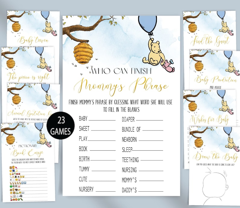 Classic Winnie the Pooh Baby Shower Game Bundle Boy Winnie Etsy Canada