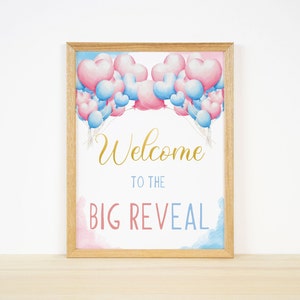 Gender Reveal Welcome Sign Printable Baby Reveal Party Welcome Poster Board  EDITABLE TEMPLATE Smoke Blue Pink Gold Decor 24x36 Download P16 