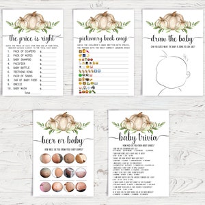 Pumpkin Baby Shower Game,printable Baby Shower Game Bundle,autumn Baby ...