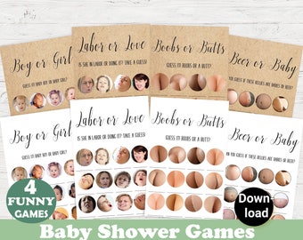 Rustic Baby Shower,Funny Game Bundle,Minimalist Baby Shower Game Package,Modern Baby Shower Games