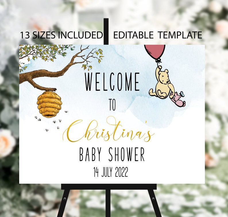 Winnie the Pooh,Welcome Sign,Editable Baby Shower Welcome Sign,Instant download,Baby Shower Sign,Honey Baby Shower