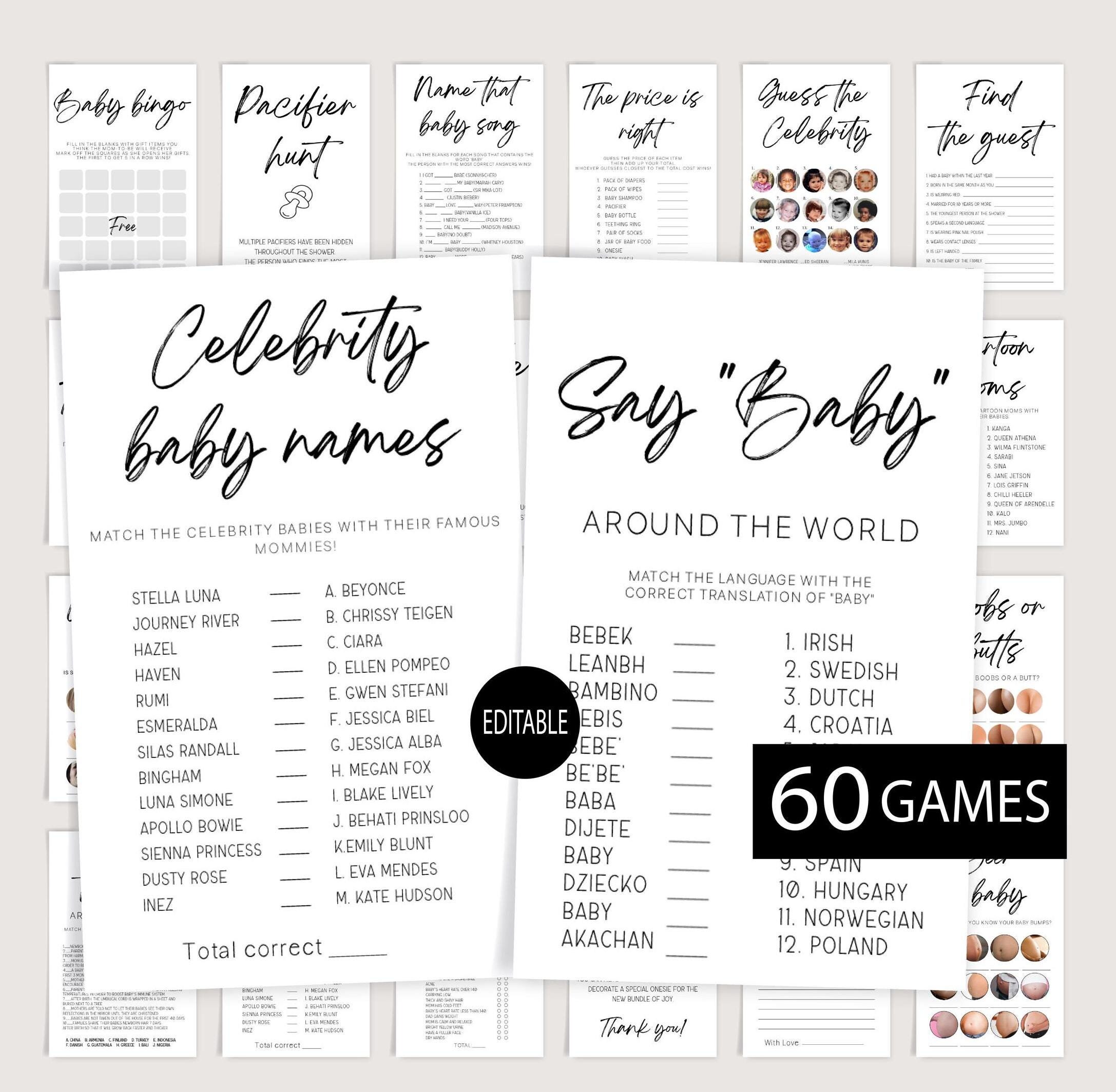 Minimalist Baby Shower Games Bundle: 60 Editable Templates (Digital Download)