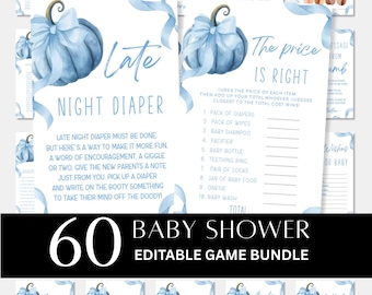 Boy Baby Shower Games Bundle,Blue Pumpkin Baby Shower Theme (Digital download)