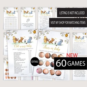 Honey Baby Shower Games,Classic Winnie the Pooh Baby Shower,Printable Games,Game Bundle,23 Games Included,Baby Prediction,Book Emoji Game image 6