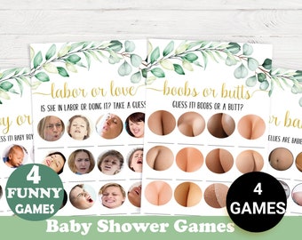 Funny Baby Shower,Eucalyptus Game Bundle,Baby Shower Games,Greenery Eucalyptus Baby Shower Package