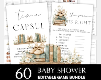 Storybook Baby Shower Printable Games, Editable Baby Shower Bundle, A New Chapter Gender neutral Baby Shower Theme Templates, Digital Downlo