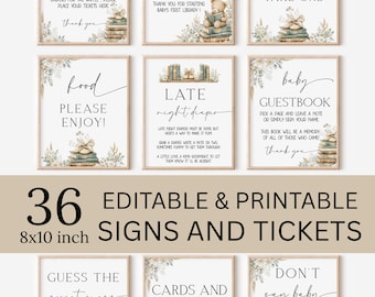 New Chapter begins Editable Baby shower sign bundle, 8x10 inch Signs and Games, Cards and Tickets Included, Digital download
