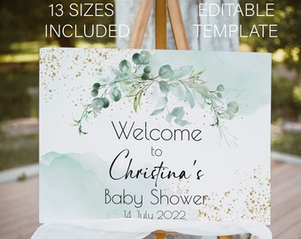 Editable Baby Shower Welcome Sign,Eucalyptus Welcome Sign,Printable Welcome Sign,Gender Neutral Baby Shower,Eucalyptus Decor